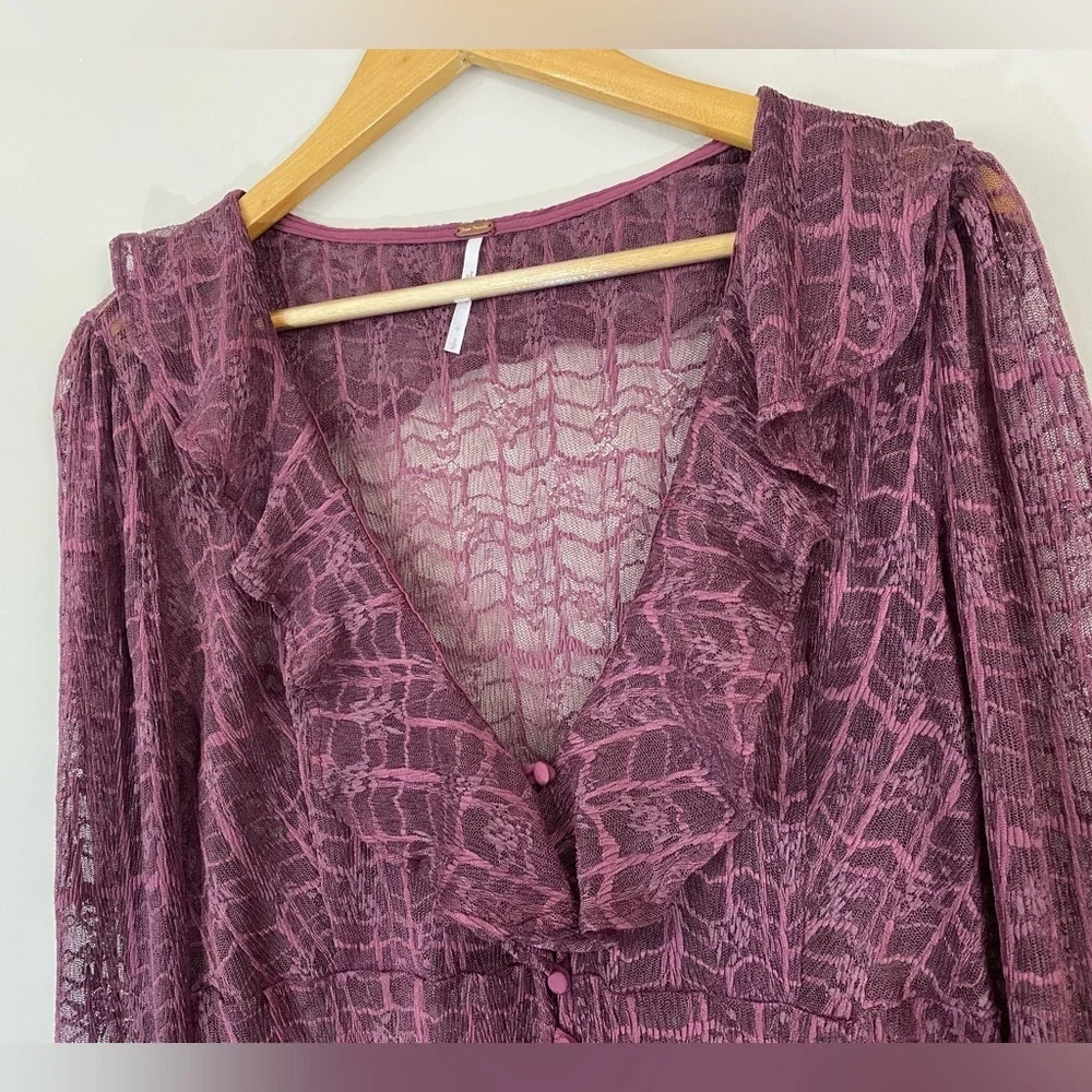 Free People Night Moves Lace Buttondown Top Blouse Romantic Size Small
